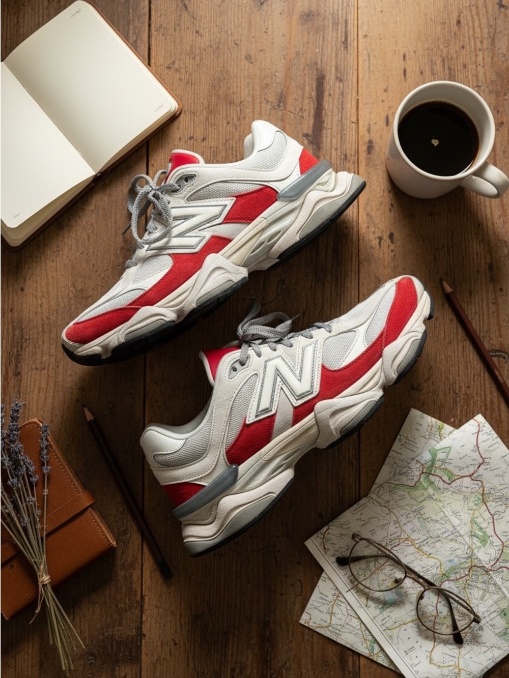 New Balance Men's White and Red Casual Running Sneakers
